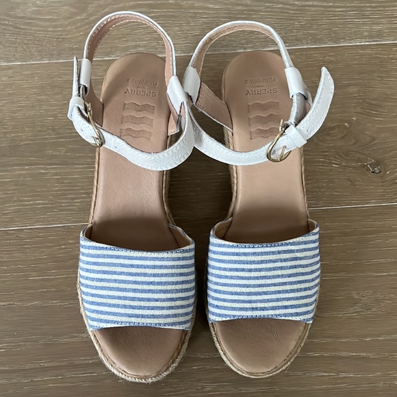 NWOT Sperry Womens Fairwater Leather Striped Wedge Sandals - Picture 3 of 9